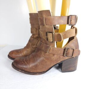 Freebird by Steven Rollin US9 Brown Distressed Leather Strappy Ankle Boots